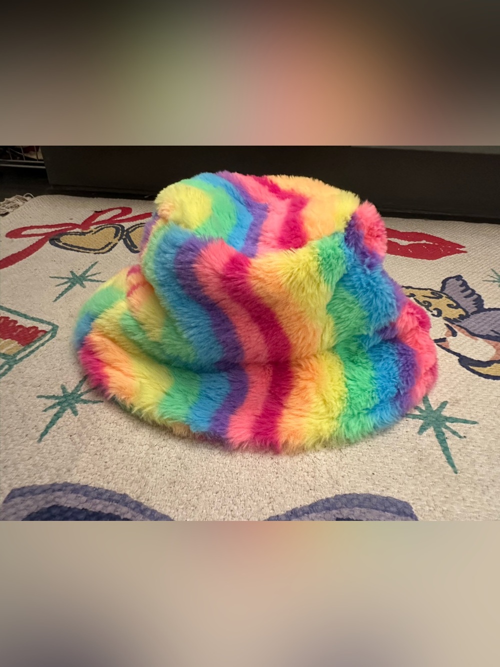 Rainbow Fuzzy Bucket Hat